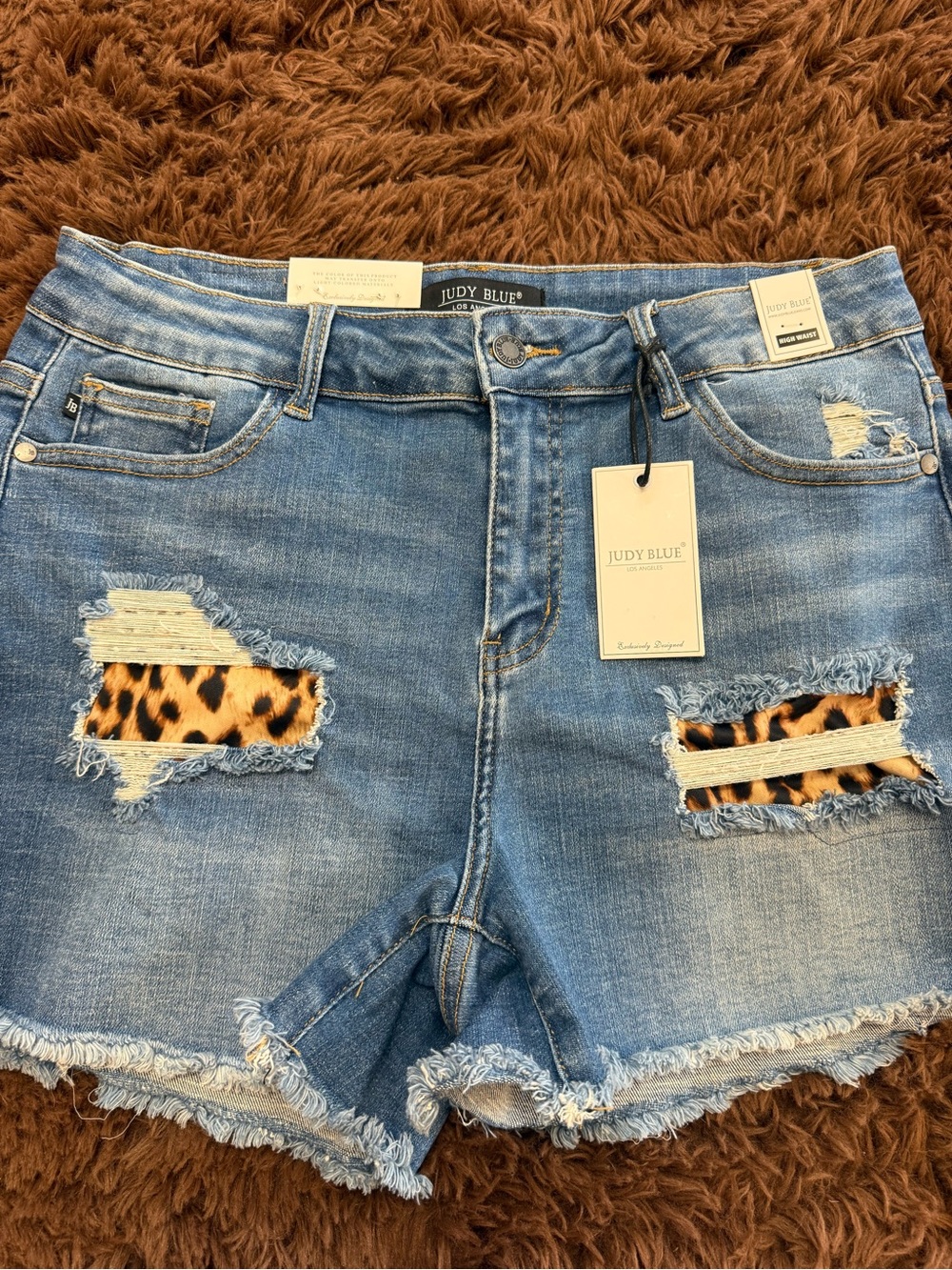 Judy Blue Faded Blue Denim Shorts with Leopard Patch - Picture 5 of 5
